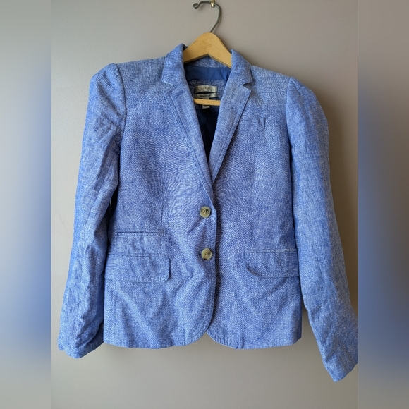 J. Crew Linen Schoolboy Blazer 4 Blue - Picture 1 of 13